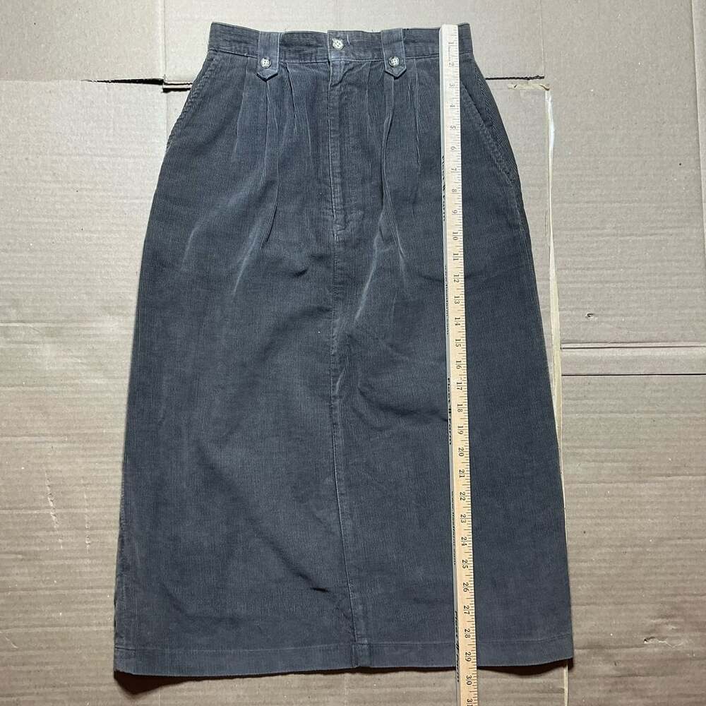 Eddie Bauer Vintage Charcoal Gray Corduroy Pleated High Waist Midi Skirt Size 6